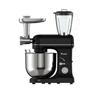 خلاط كوندور متعدد الوظائف - 1600 واط - وعاء سعة 8 لتر - خلاط سعة 1.5 لتر - أسود